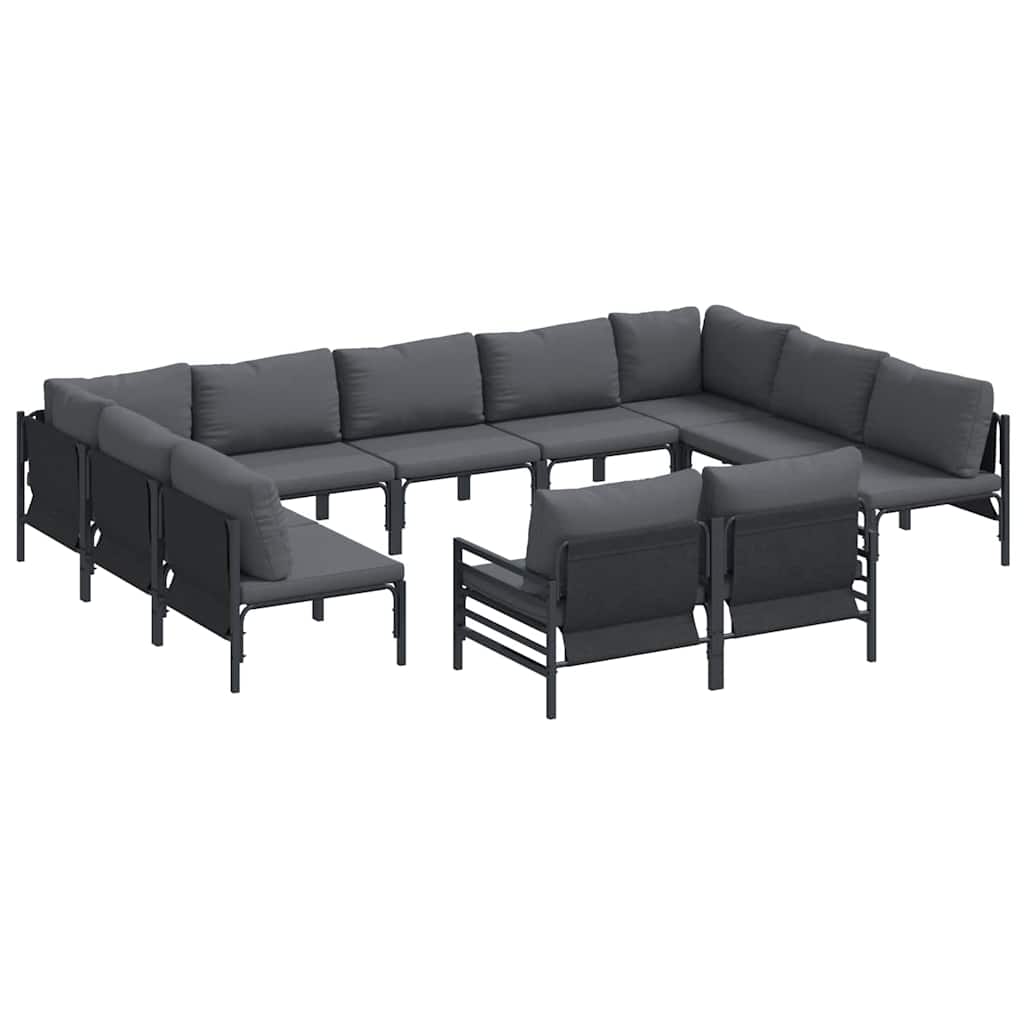 Havesofa Sæt med pude 11 pcs Sort Stål