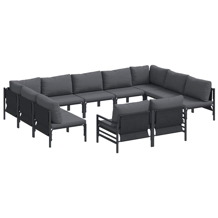 Havesofa Sæt med pude 11 pcs Sort Stål