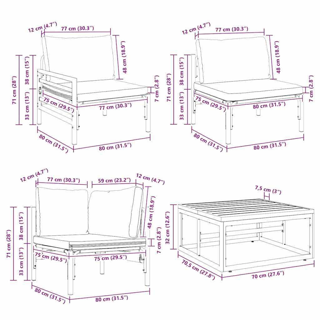 Havesofa Sæt med pude 12 pcs Sort Stål
