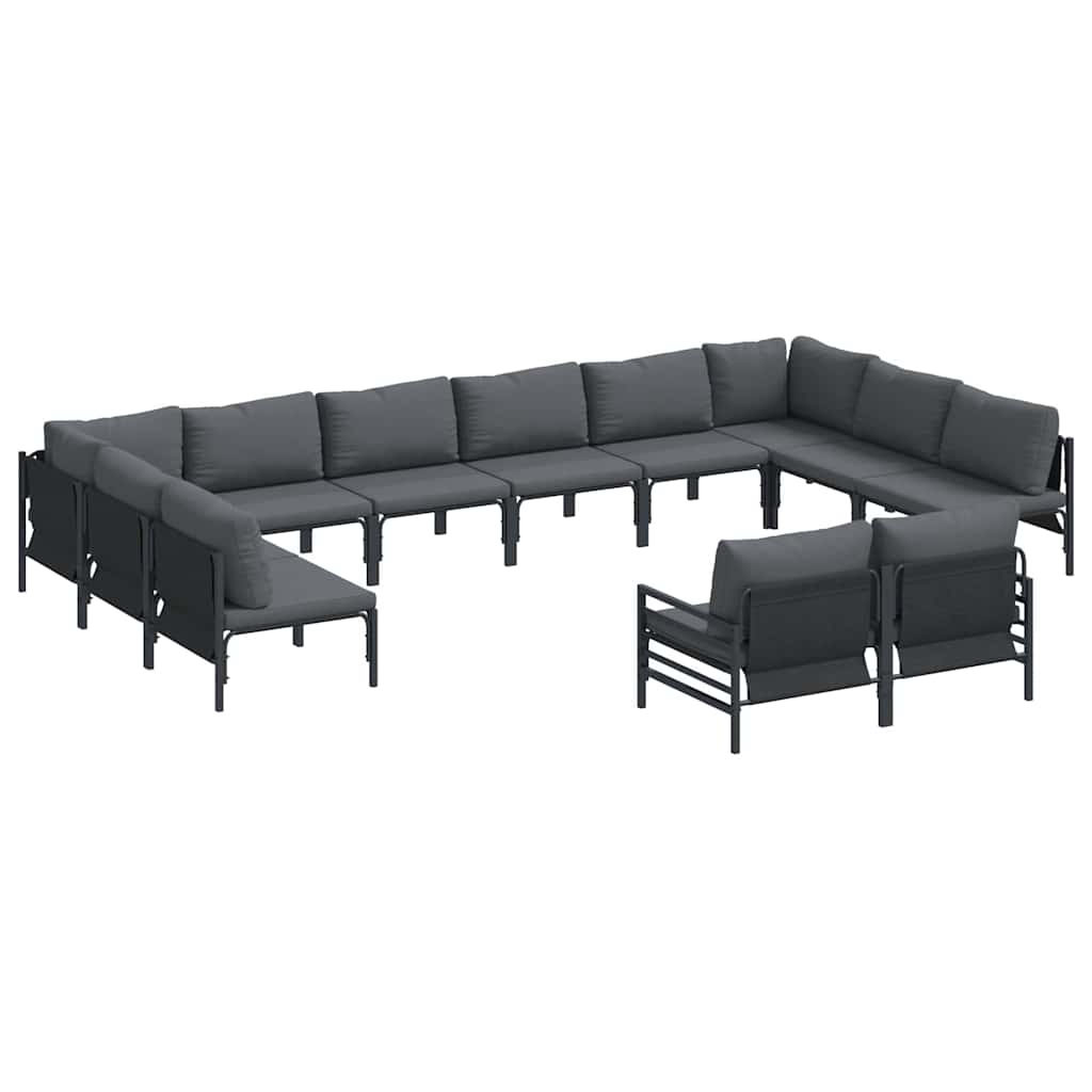 Havesofa Sæt med pude 12 pcs Sort Stål