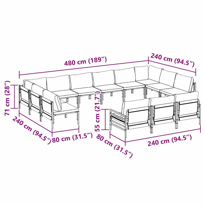 Havesofa Sæt med pude 13 pcs Sort Stål