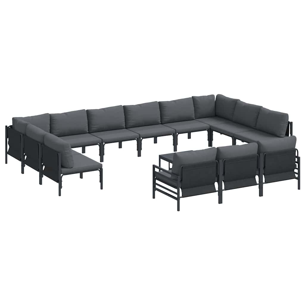 Havesofa Sæt med pude 14 pcs Sort Stål