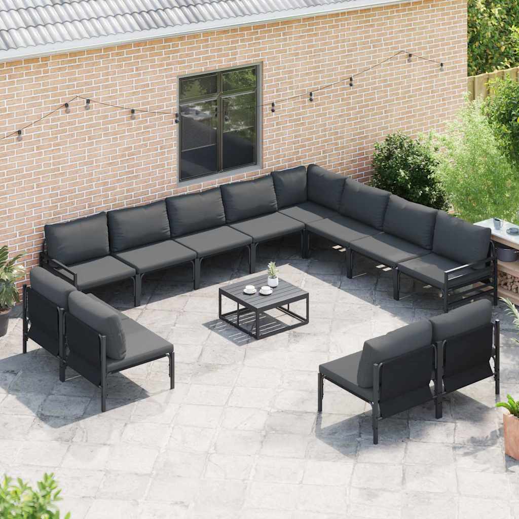Havesofa Sæt med pude 12 pcs Sort Stål