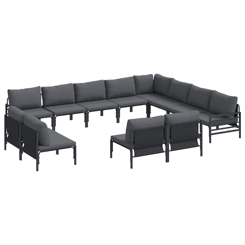 Havesofa Sæt med pude 12 pcs Sort Stål