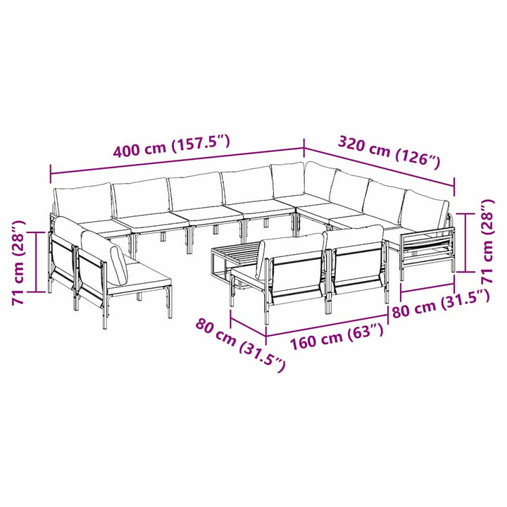 Havesofa Sæt med pude 13 pcs Sort Stål