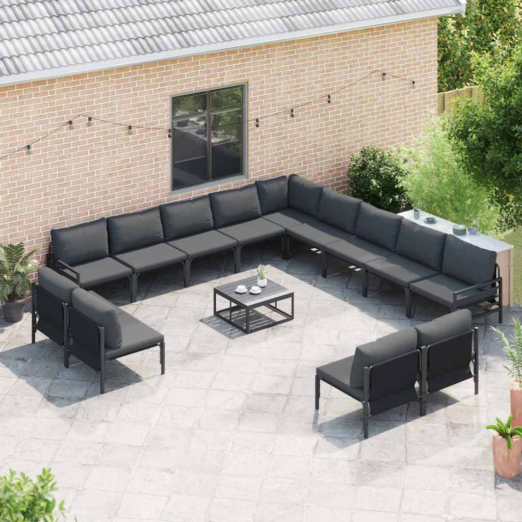 Havesofa Sæt med pude 14 pcs Sort Stål