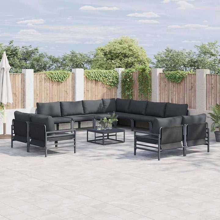 Havesofa Sæt med pude 11 pcs Sort Stål