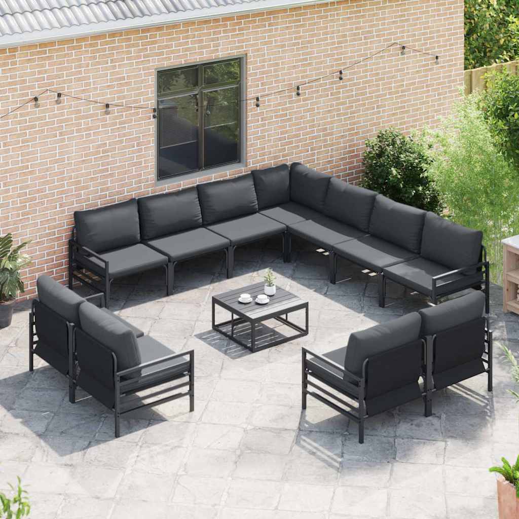 Havesofa Sæt med pude 11 pcs Sort Stål