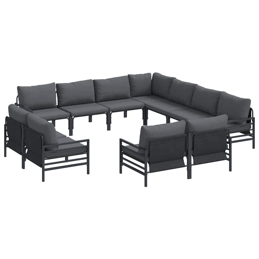 Havesofa Sæt med pude 11 pcs Sort Stål