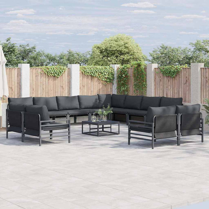 Havesofa Sæt med pude 12 pcs Sort Stål