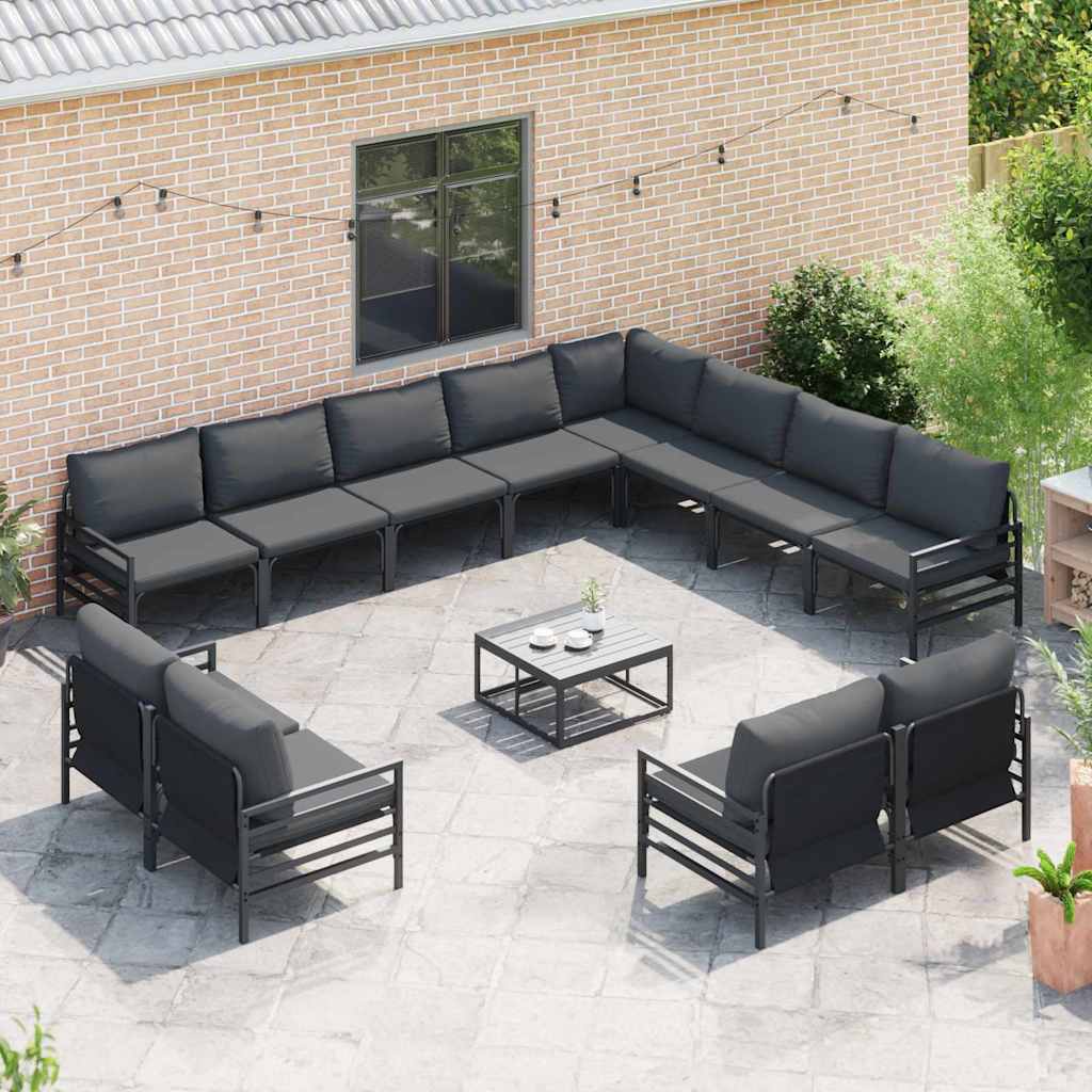 Havesofa Sæt med pude 12 pcs Sort Stål