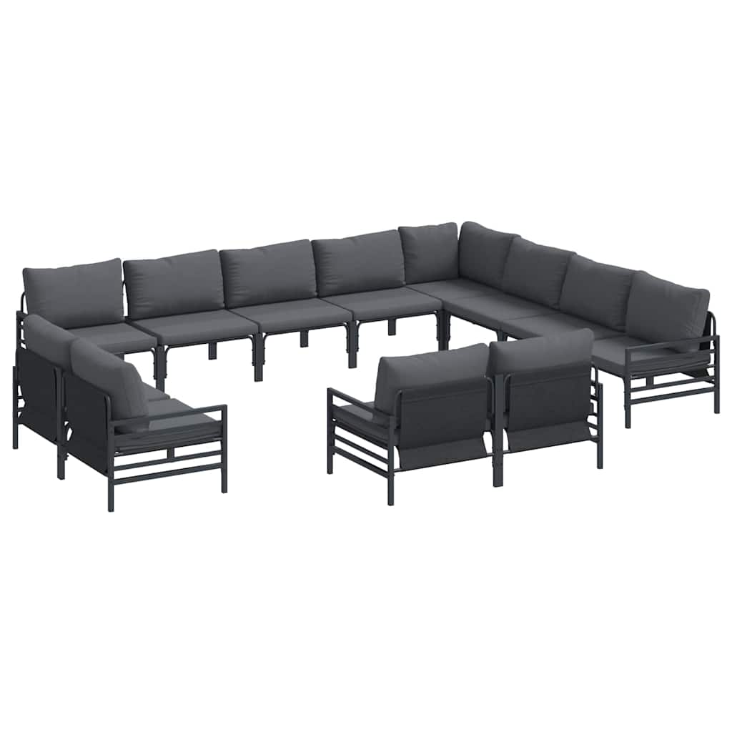Havesofa Sæt med pude 12 pcs Sort Stål