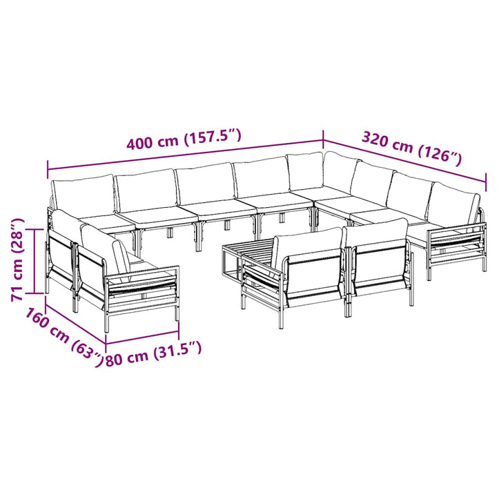 Havesofa Sæt med pude 13 pcs Sort Stål