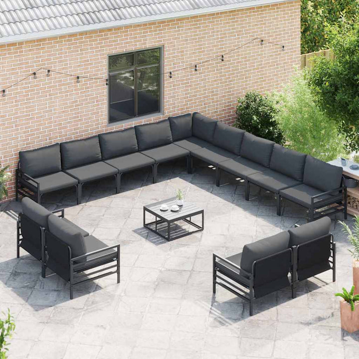Havesofa Sæt med pude 14 pcs Sort Stål