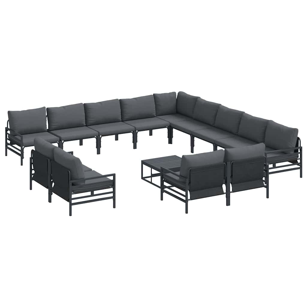 Havesofa Sæt med pude 14 pcs Sort Stål