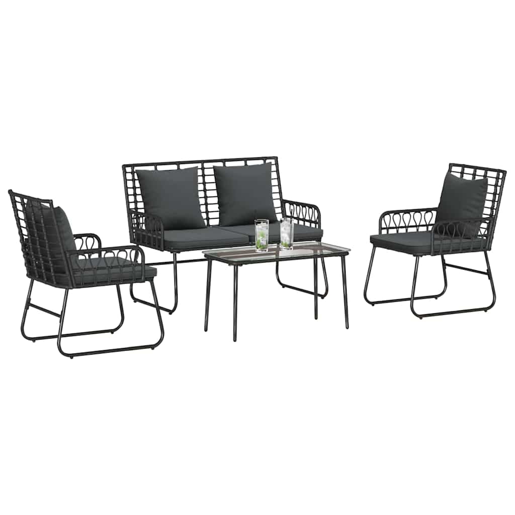Havemøbel Sæt med pude 4 pcs Sort og Anthracit polyrattan