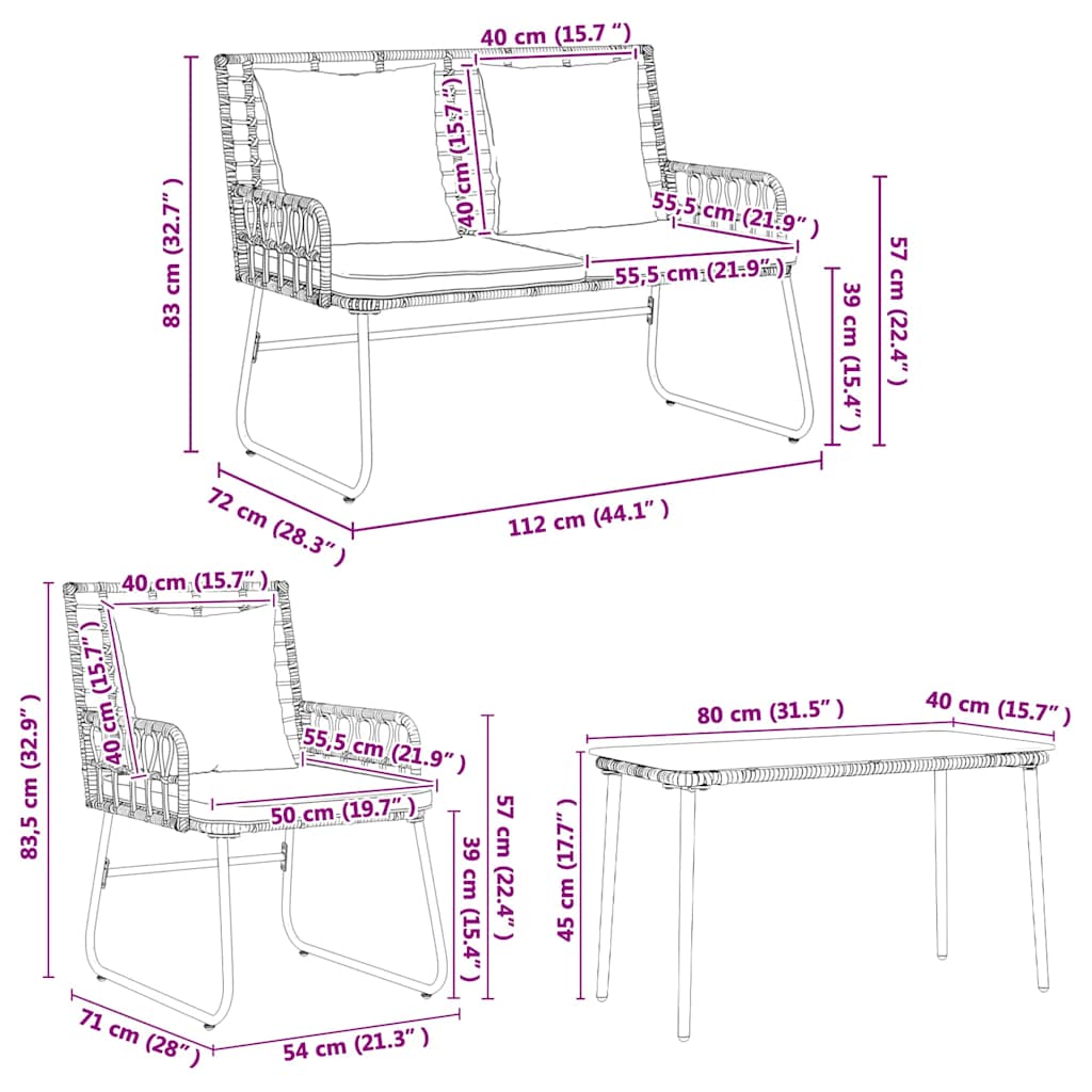 Havemøbel Sæt med pude 4 pcs Sort og Anthracit polyrattan