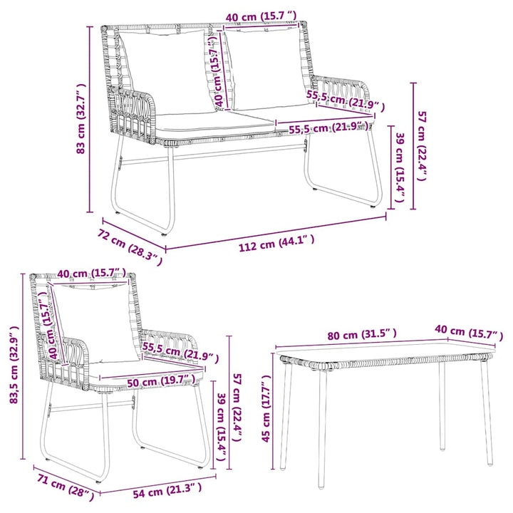 Havemøbel Sæt med pude 4 pcs Sort og Anthracit polyrattan