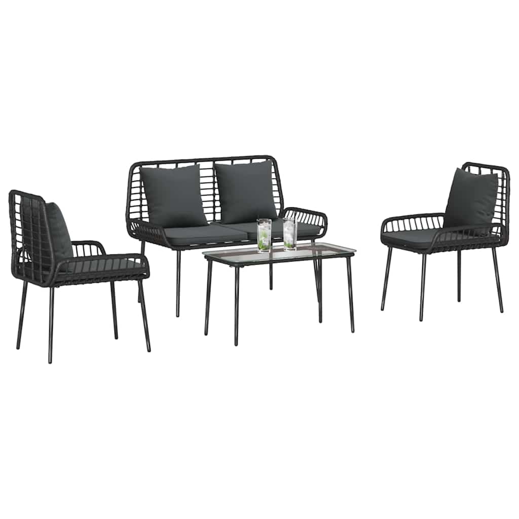 Havemøbel Sæt med pude 4 pcs Sort og Cream polyrattan
