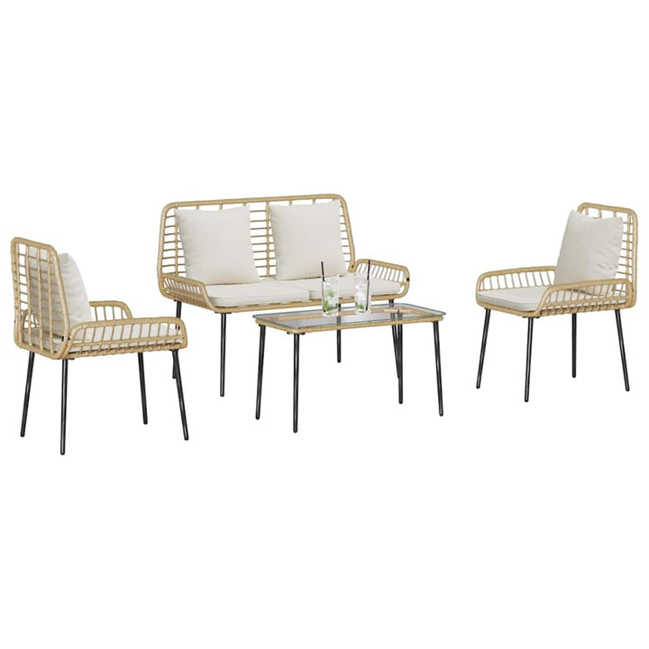 Havemøbel Sæt med pude 4 pcs Sort og Cream polyrattan