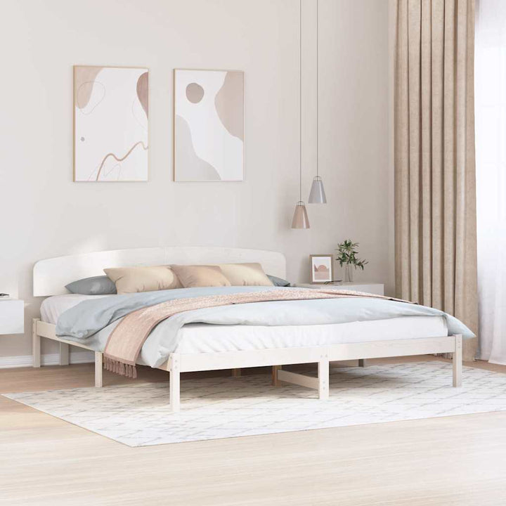 Sengestel med hovedgærde Hvid 200 x 200 cm Massiv fyrretræ