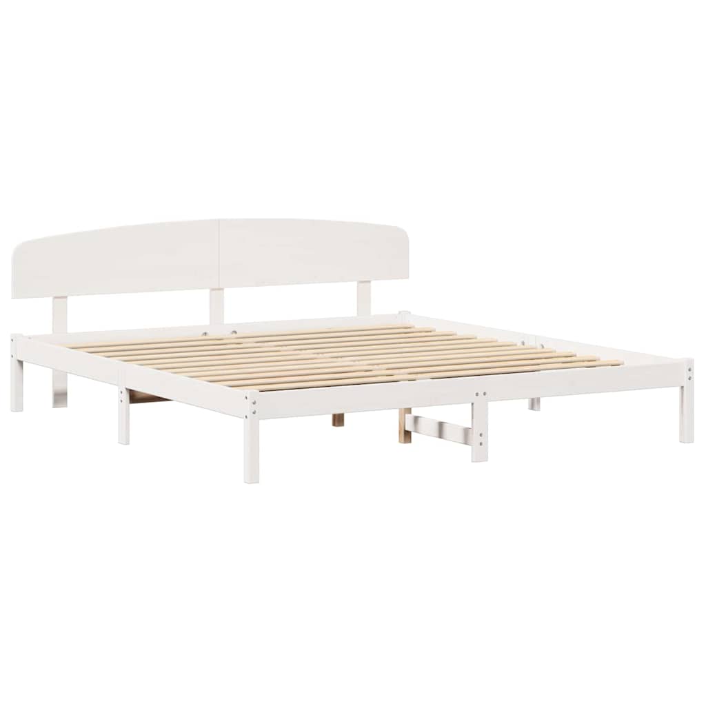 Sengestel med hovedgærde Hvid 200 x 200 cm Massiv fyrretræ