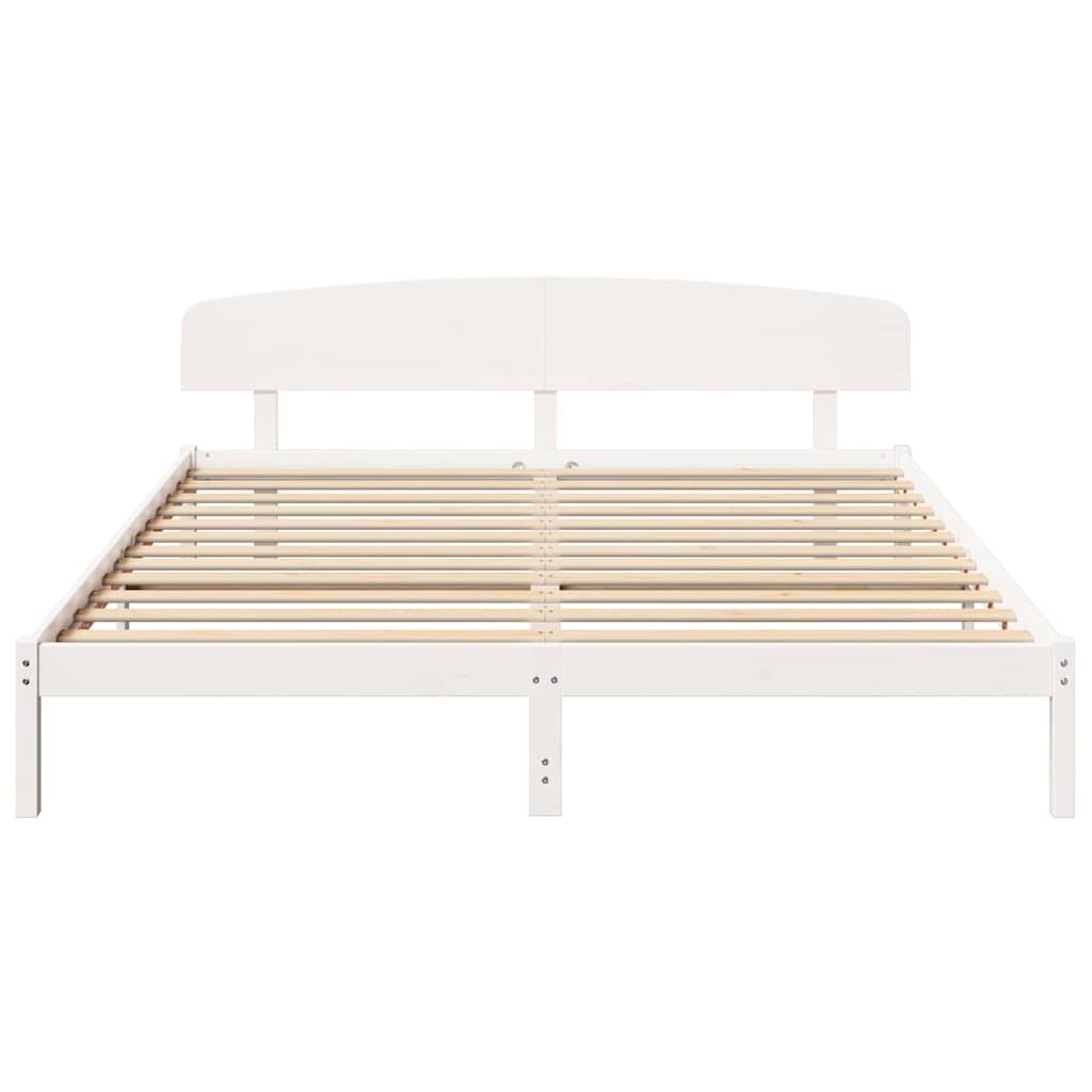 Sengestel med hovedgærde Hvid 200 x 200 cm Massiv fyrretræ