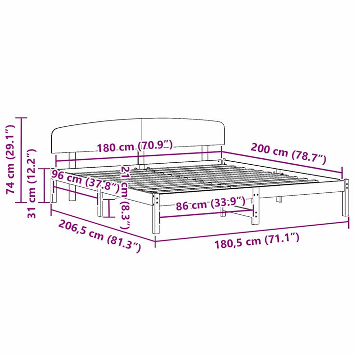 Sengestel med hovedgærde Hvid 180 x 200 cm Massiv fyrretræ