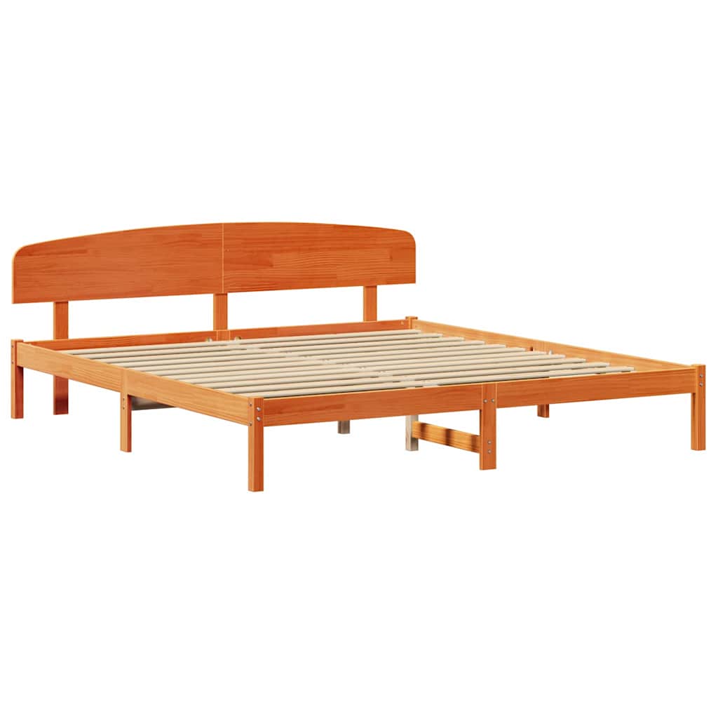 Sengestel med hovedgærde Voks brun 180 x 200 cm Massiv fyrretræ