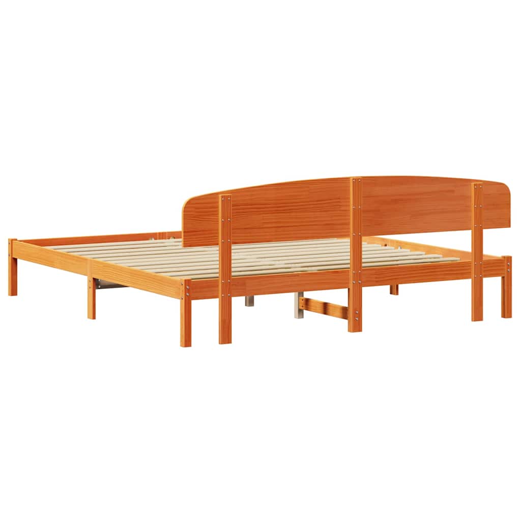 Sengestel med hovedgærde Voks brun 180 x 200 cm Massiv fyrretræ