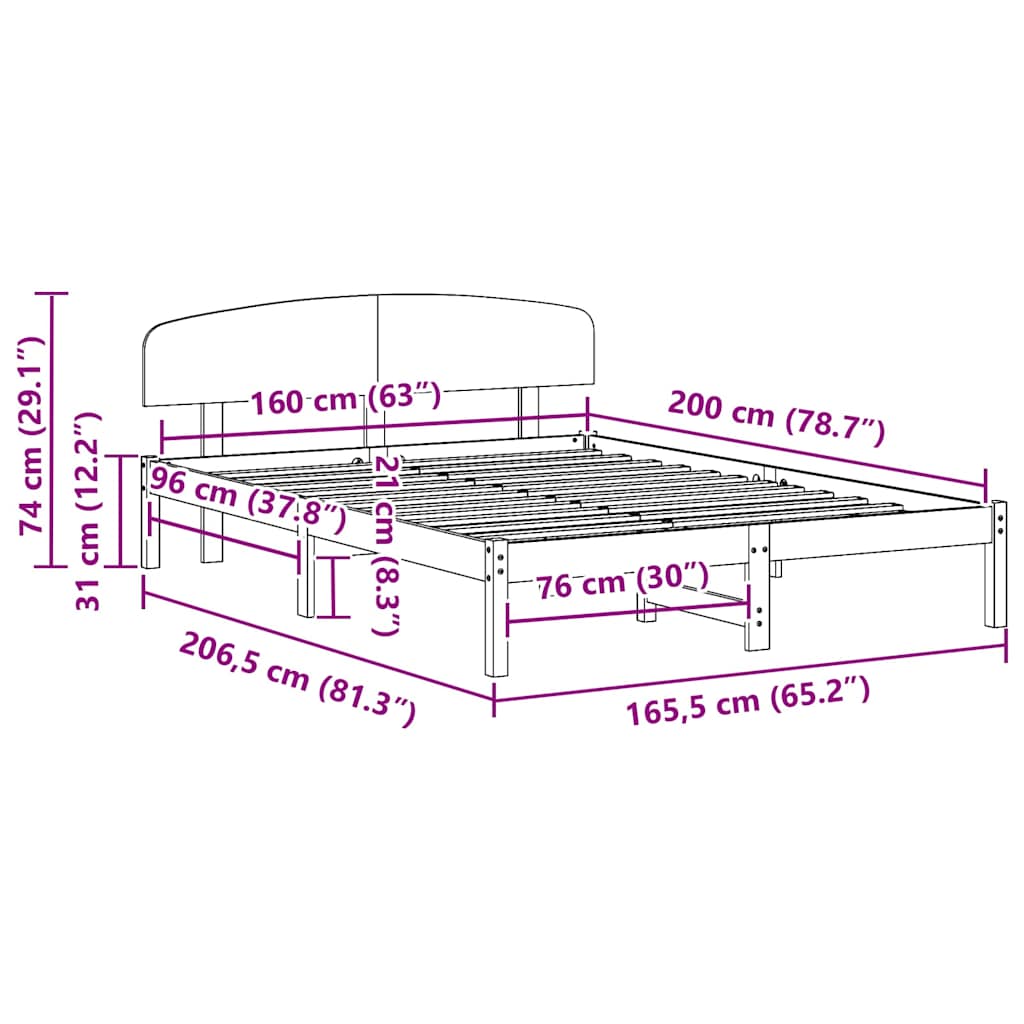 Sengestel Naturfarvet 160 x 200 cm Massiv fyrretræ
