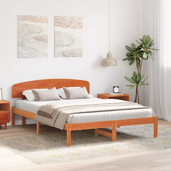 Sengestel med hovedgærde Voks brun 160 x 200 cm Massiv fyrretræ