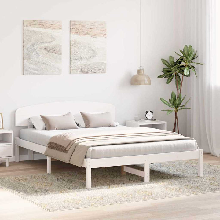 Sengestel med hovedgærde Hvid 150 x 200 cm Massiv fyrretræ