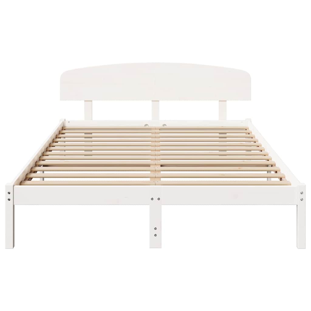 Sengestel med hovedgærde Hvid 150 x 200 cm Massiv fyrretræ