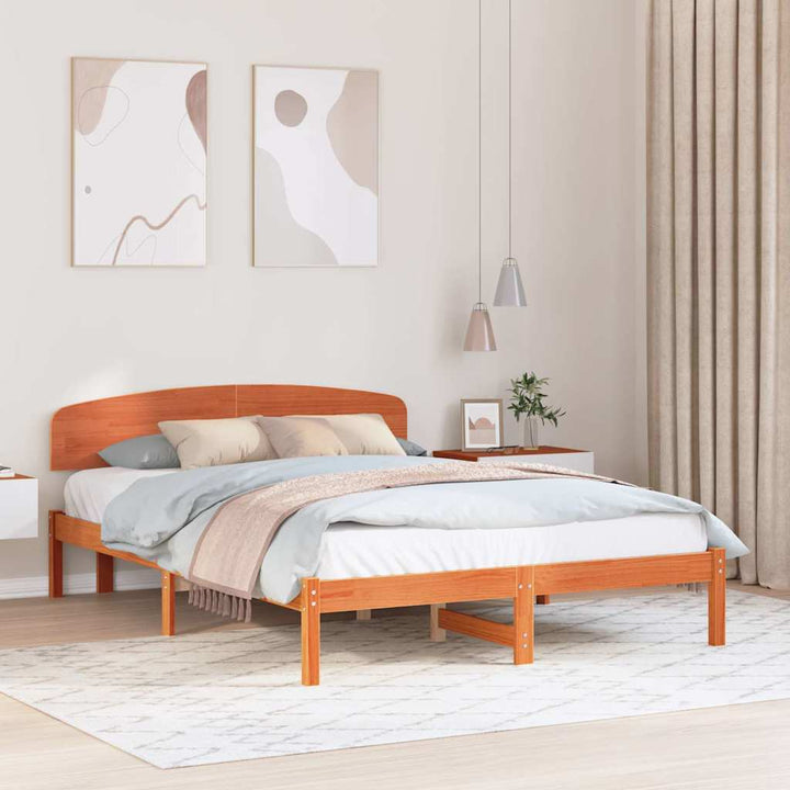 Sengestel med hovedgærde Voks brun 150 x 200 cm Massiv fyrretræ