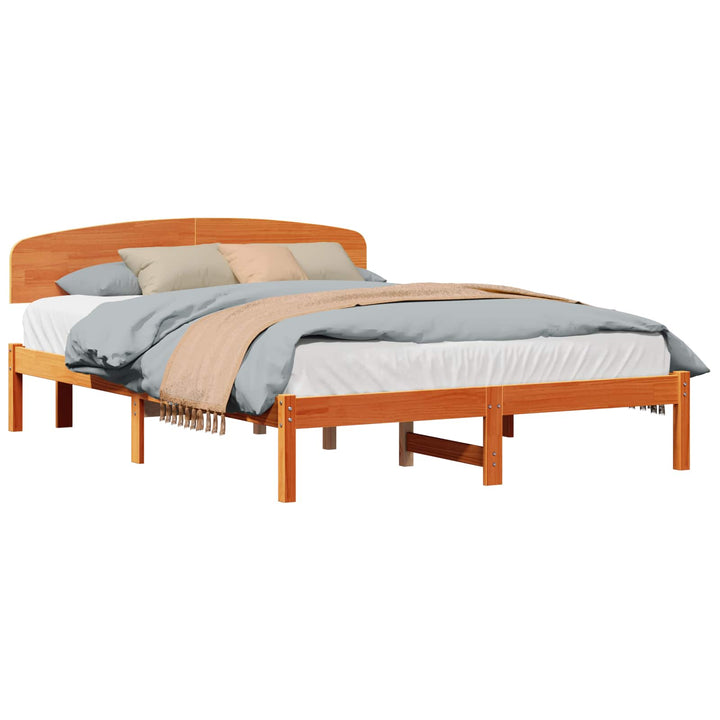 Sengestel med hovedgærde Voks brun 150 x 200 cm Massiv fyrretræ