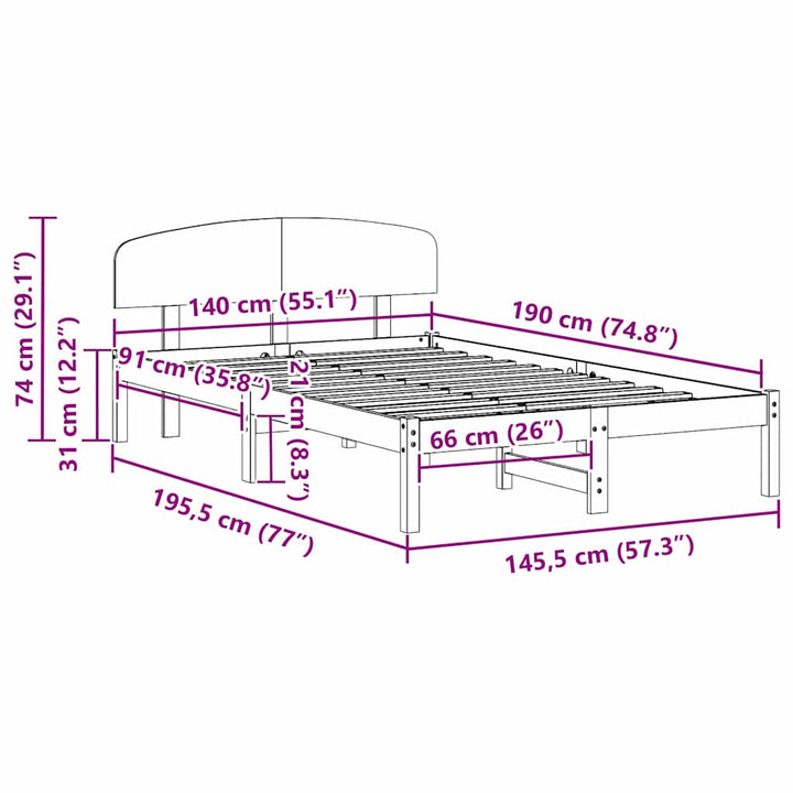 Sengestel Naturfarvet 140 x 190 cm Massiv fyrretræ
