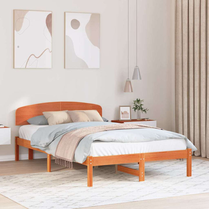 Sengestel med hovedgærde Voks brun 140 x 190 cm Massiv fyrretræ