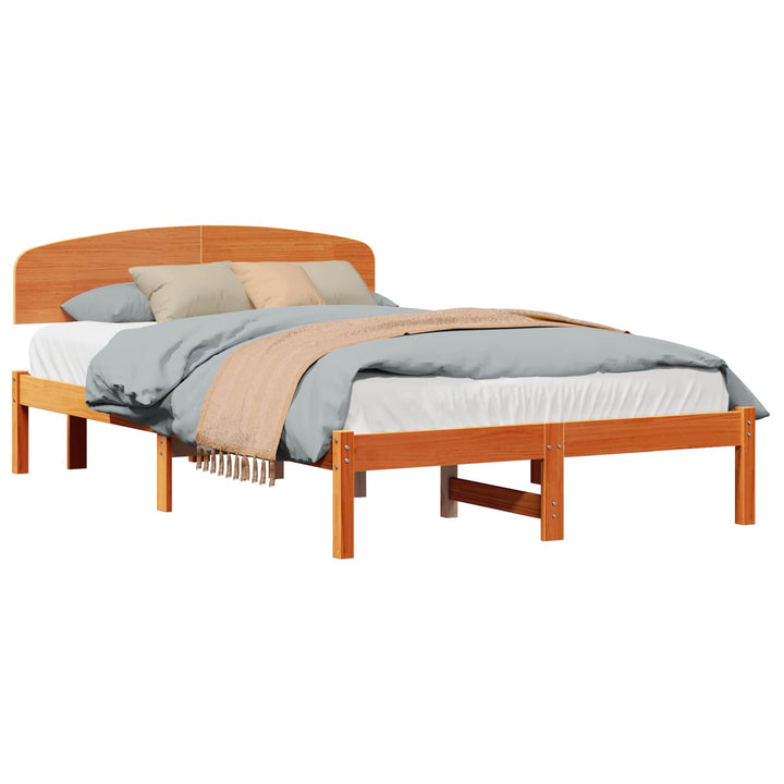 Sengestel med hovedgærde Voks brun 140 x 190 cm Massiv fyrretræ