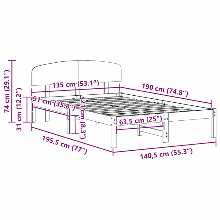 Sengestel Naturfarvet 135 x 190 cm Massiv fyrretræ