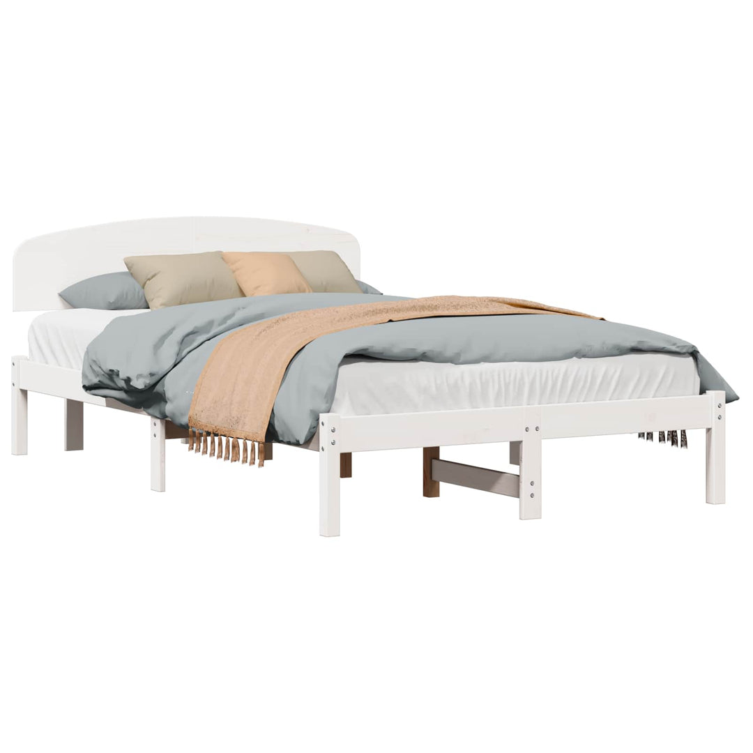 Sengestel med hovedgærde Hvid 135 x 190 cm Massiv fyrretræ