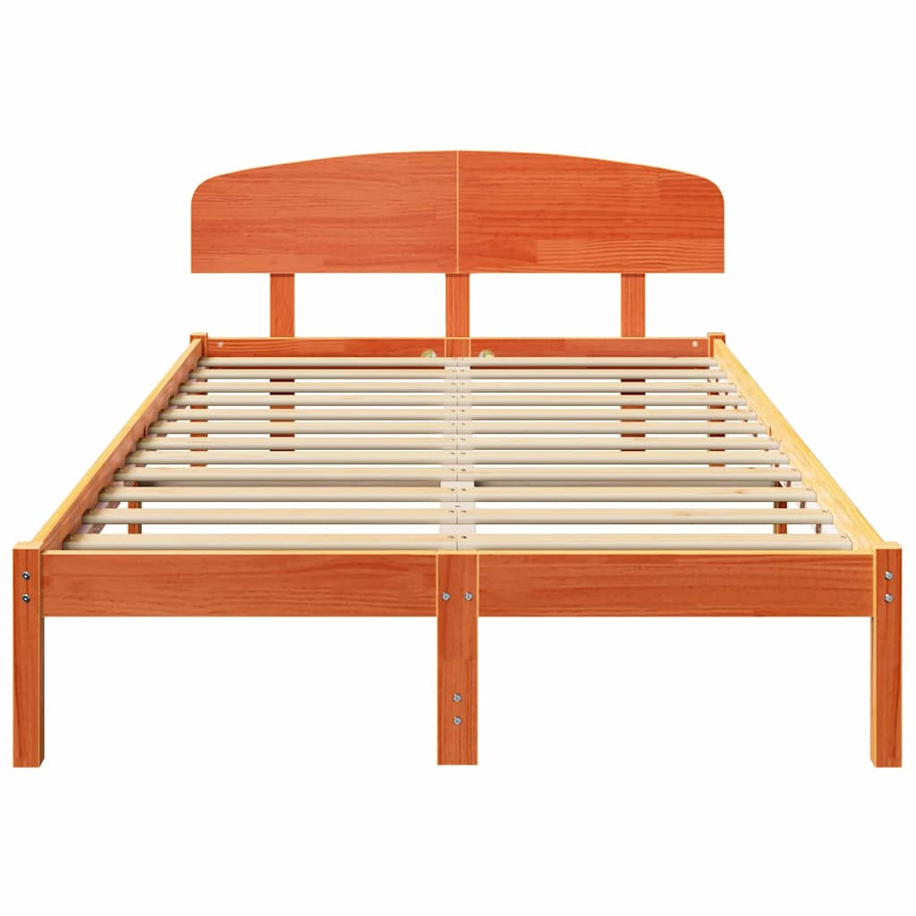 Sengestel med hovedgærde Voks brun 135 x 190 cm Massiv fyrretræ