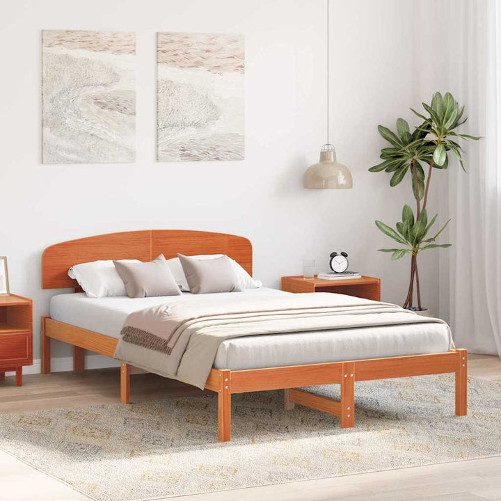 Sengestel med hovedgærde Voks brun 120 x 190 cm Massiv fyrretræ