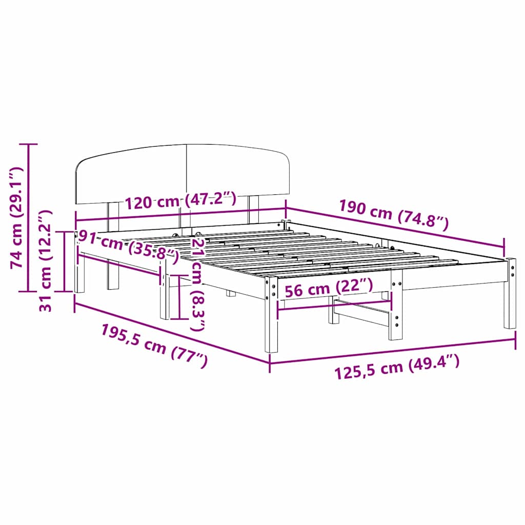 Sengestel med hovedgærde Voks brun 120 x 190 cm Massiv fyrretræ