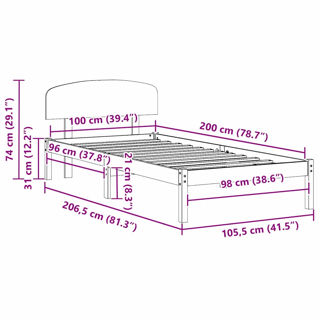 Sengestel Naturfarvet 100 x 200 cm Massiv fyrretræ