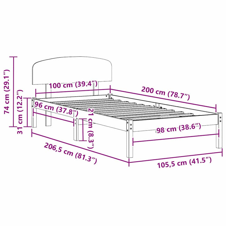 Sengestel med hovedgærde Voks brun 100 x 200 cm Massiv fyrretræ