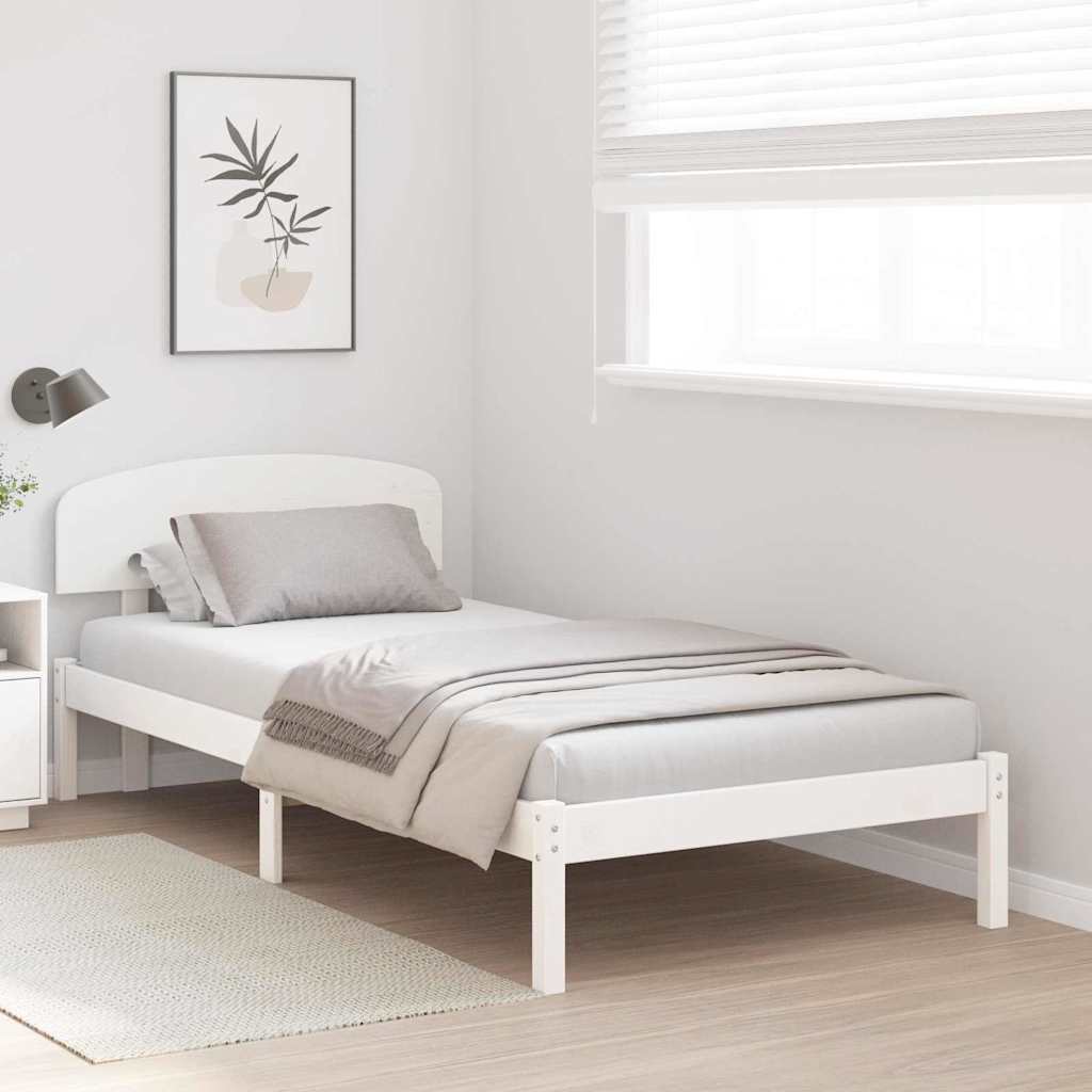 Sengestel med hovedgærde Hvid 90 x 200 cm Massiv fyrretræ
