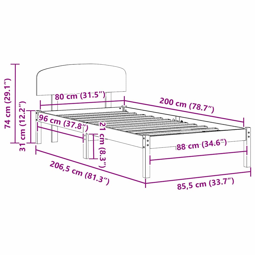 Sengestel Naturfarvet 80 x 200 cm Massiv fyrretræ