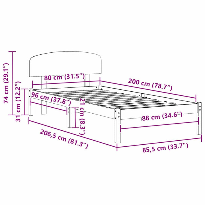 Sengestel Naturfarvet 80 x 200 cm Massiv fyrretræ