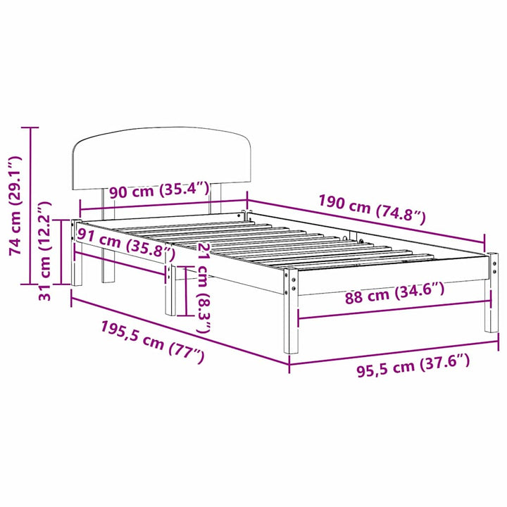 Sengestel Naturfarvet 90 x 190 cm Massiv fyrretræ